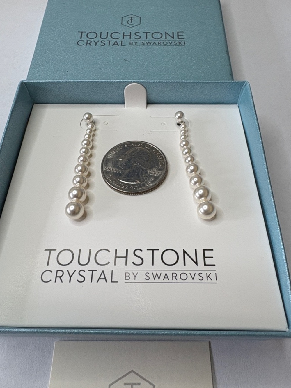 Touchstone Crystal White Pearl Linear Drop Earrings - Picture 3 of 5